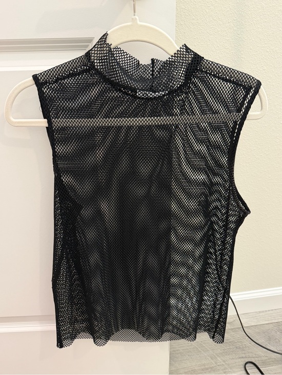 Zara Tops - Zara Fishnet Mesh Mock Neck Sleeveless Top Black Large Chic Trendy